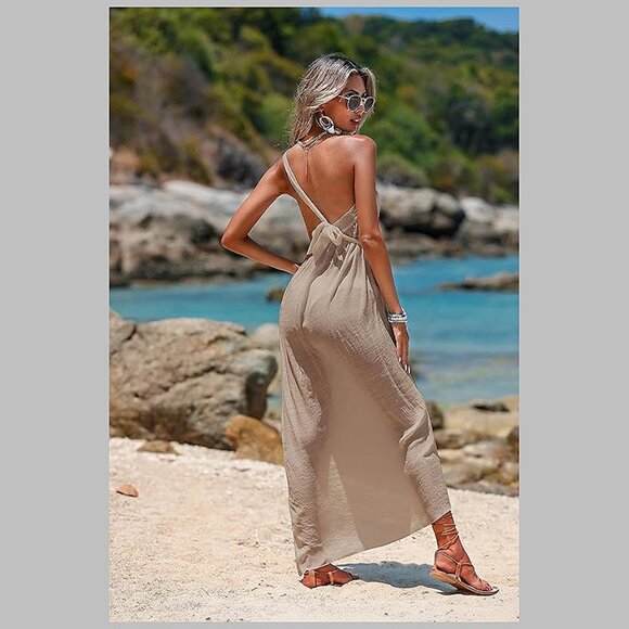 Beach Sarong Pareo Womens Semi-Sheer Swimwear Khaki 55 - Picture 6 of 6